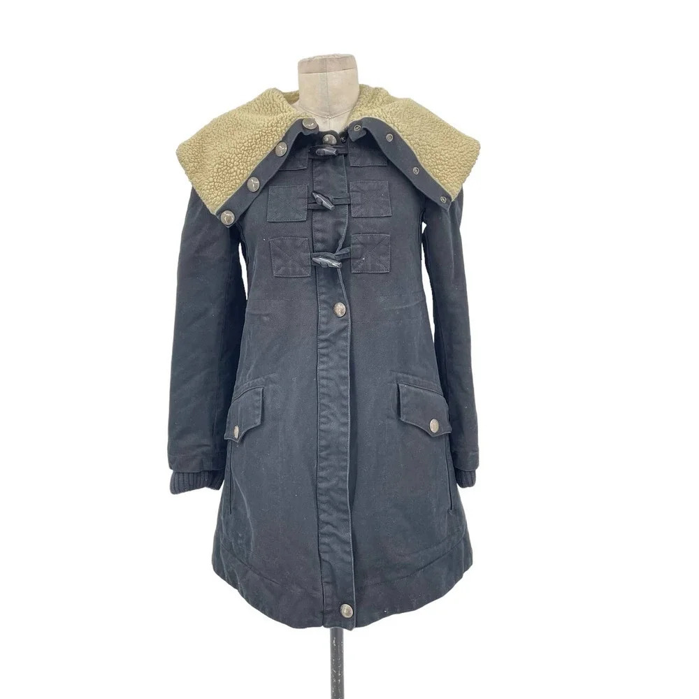 Marc Jacobs Sherpa Collar Toggle Coat Black‎ Heavy Weight Size XS